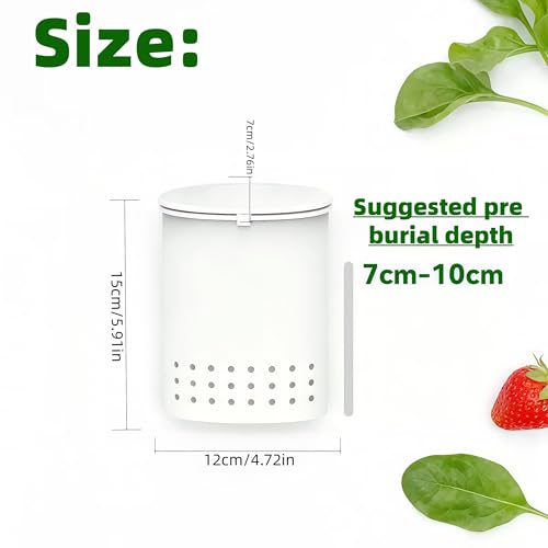 700ML Mini In-Ground Food Scrap Container with Garden Scoop, White Small Odor-Controlled Bin for Planters, Garden, Home & School, Eco-Friendly Kitchen Waste Storage