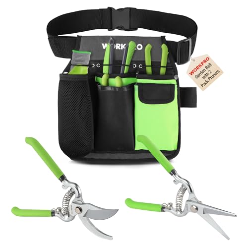 WORKPRO 2-Piece Pruning Shears & Garden Belt Set，8" Bypass & Hand Pruners