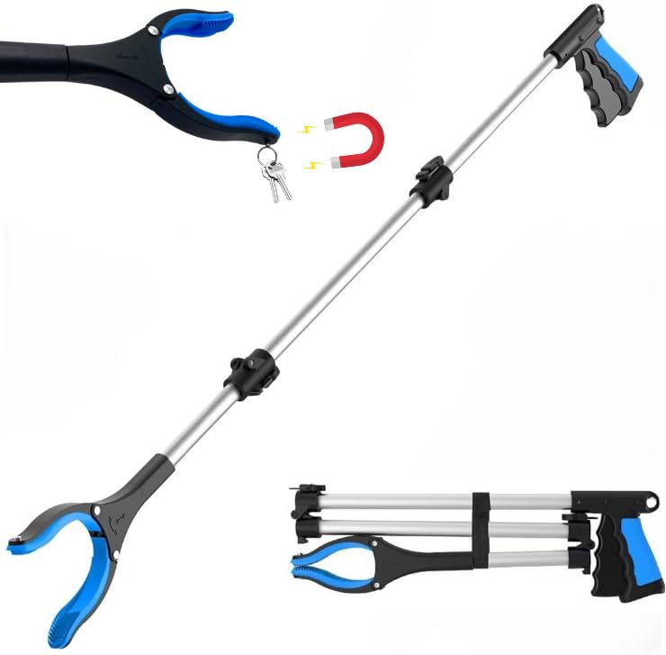 Grabber Reacher Wheelchair aid,FitPlus Premium Grabber Tool accesery 34 Inch, Strong Magnet Grabber Reacher for Elderly, Lightweight Extra Long Handy for Trash (Blue, 43 Inches)