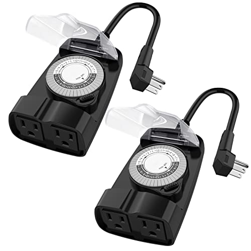 G-Homa 24 Hour Mechanical Outdoor Timer Outlet, Outdoor Timer for Lights, Waterproof, 2 Grounded Outlets, 15A 1/2HP, Heavy Duty, ETL Listed (2 Packs) - style: 2 Packs