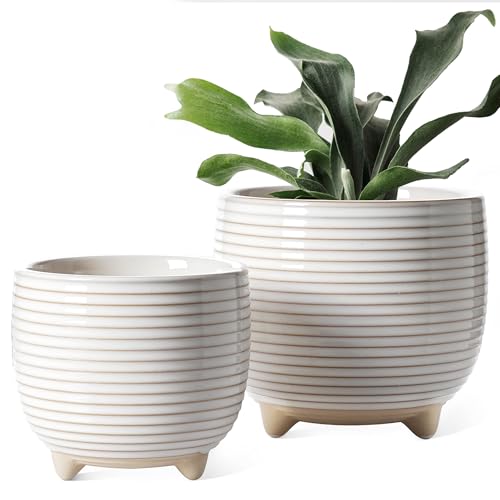 LE TAUCI Ceramic Plant Pots, 5.1 + 6.4 Inch, Set of 2, Reactive Glaze White - color: Reactive Glaze White