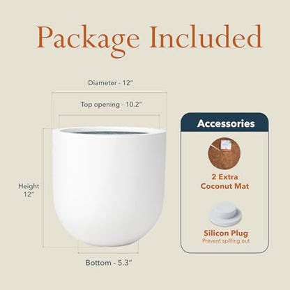 KUTE NEST 12" Premium Arco Fiberstone Patio Planter - White - color: Santorini White, size: 12"H x 12"D