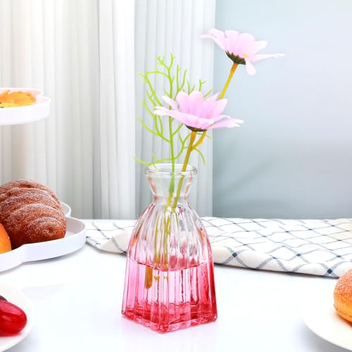 Glass Bud Vases Set of 4, Small Pink Flower Vases for Wedding Centerpieces - color: Pink