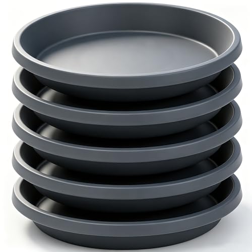 NIMYAU 5 Pack Plant Saucer 6 Inch,8 10 12 14 16 18 20 Inch, Heavy Sturdy Plant Trays for Pots, Plant Water Catcher Tray for Plants, Plastic Plant Saucers for Indoors no Holes - color: Gray, size: 6" (5 Pack)