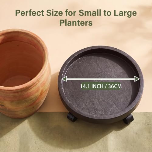 14 Inch Heavy Duty Plant Caddie with Wheels,Rolling Plant Stand Pot Trolley,Wheeled Planter Saucer Tray,Potted Flower Mover Dolly with Casters Round Coaster for Indoor Outdoor