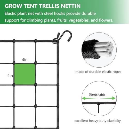 2x4FT Elastic Trellis Netting, Heavy-Duty Polyethylene Garden Netting with 4 Hooks, Black, Rectangular - size: 2x4ft