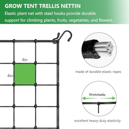 2x4FT Elastic Trellis Netting, Heavy-Duty Polyethylene Garden Netting with 4 Hooks, Black, Rectangular - size: 2x4ft
