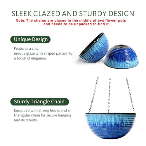 10 Inch Hanging Planters for Indoor Outdoor Plants, Glazed Hanging Basket - color: Blue Flow Glaze, size: 10inch