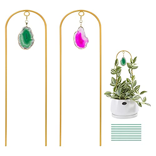 2PCS Small Gold Plant Trellis for Indoor Potted Climbing Plants with Agate - color: 03-Green Rosered