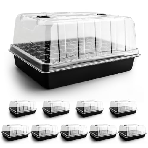 10-Pack Seed Starter Trays with 5" Tall Humidity Domes & 54-Cell Deep Trays - size: 10p Trays+Domes+54 Cells