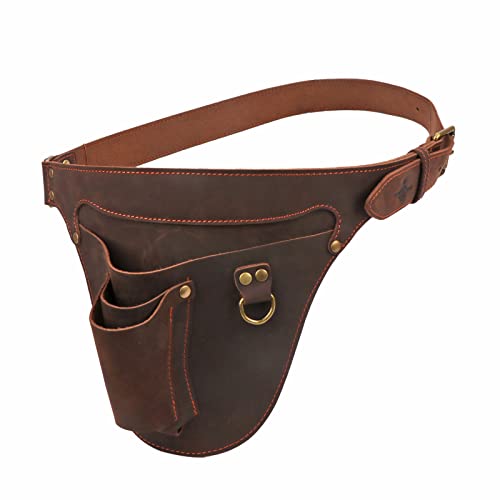 Leather Florists Tool Belt Bag,3 Pockets,Adjustable Gardeners Waist Holster - color: Brown