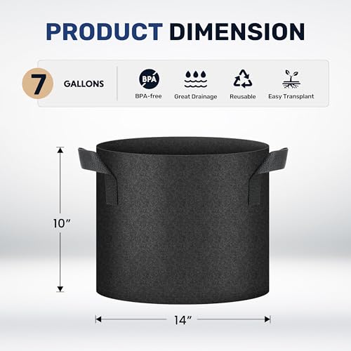 Simple Deluxe Grow Bags 7 Gallon 10 Pack Planter Pots with Handles, Thickened Nonwoven Fabric Aeration Cloth Bag, Heavy Duty Gardening for Tomoato, Potato, Vegetable, Herbs and Flowers, Black - color: 10 Pack, size: 7 Gallon