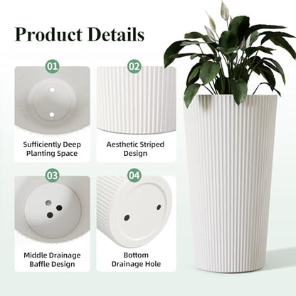 24" Tall Round Planters for Outdoor Plants Fluted Finishes - White - color: White
