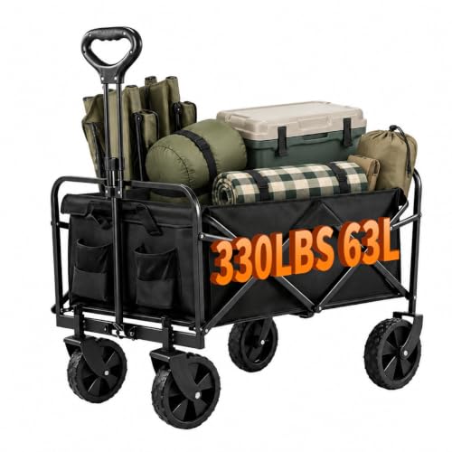 Compact Folding Wagon Cart, Collapsible Utility Wagon with Side Pockets