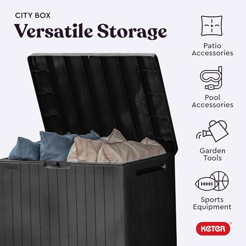 Keter City 30 Gal Outdoor Storage Box and Patio Side Table - color: Dark Grey