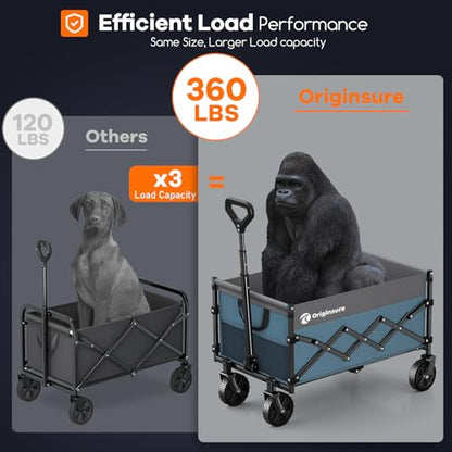 Originsure 110L Portable Foldable Wagon Cart, 360lbs Heavy Duty, Grey&Blue - color: Grey&blue