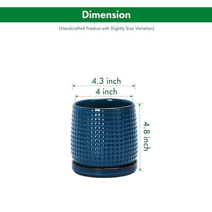 D'vine Dev Beaded Ceramic Pot with Saucer, 4 in, Midnight Blue, 27-C-Z-3 - color: Midnight Blue, size: 4.3 Inch