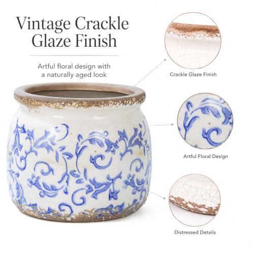 Dosayes Flower Pot,Vintage Ceramic Pot for Plant with Drainage Holes - color: Blue