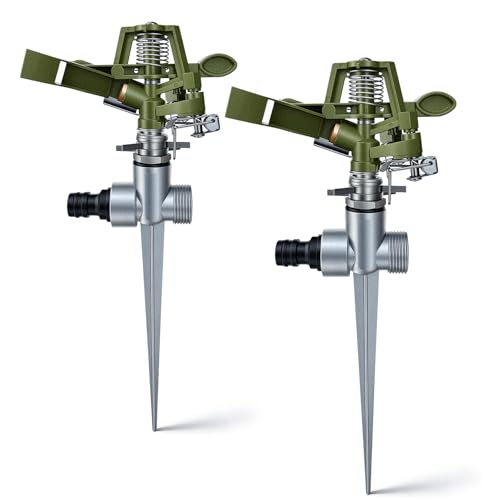 2 Pack Zinc Alloy Impact Lawn Sprinklers with Stand Spike 360° - color: green