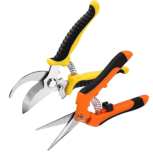 Oligei 2 Pack Stainless Steel Pruning Shears, Garden Shears, Garden Clippers, Gardening Tools Scissors with Soft Grip Handle