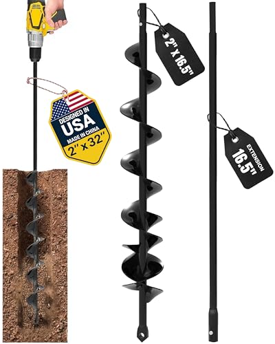 Auger Drill Bit for Planting 2x32'' - with Extension -3/8'' Hex Drive Drill - size: 2" x 32"