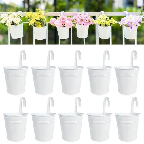 LaLaGreen Rail Planter (4 in, 10 Pack) White Metal Railing Flower Pots - size: 4 Inch (White)