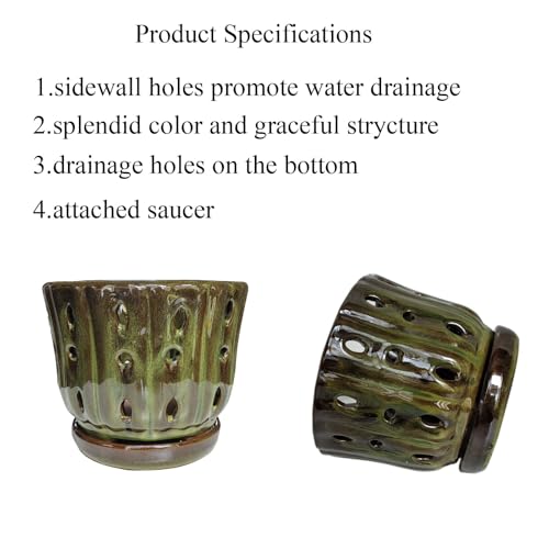 Ceramic Orchid Pots with Drainage Hole 6'' (mossgreen) - color: Mossgreen