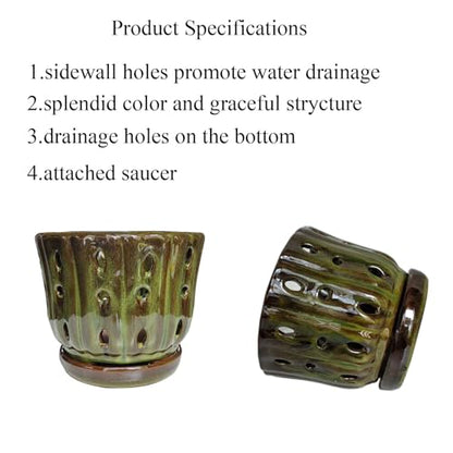 Ceramic Orchid Pots with Drainage Hole 6'' (mossgreen) - color: Mossgreen