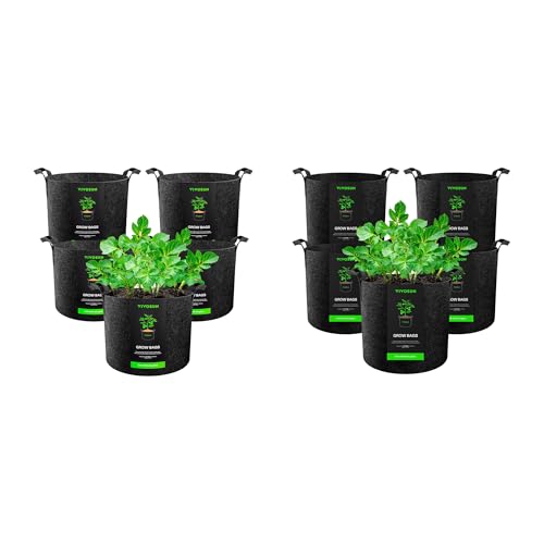 VIVOSUN 5-Pack 5 Gallon Grow Bags and 5-Pack 3 Gallon Plant Grow Bags Heavy Duty Thickened Nonwoven Fabric Pots with Handles