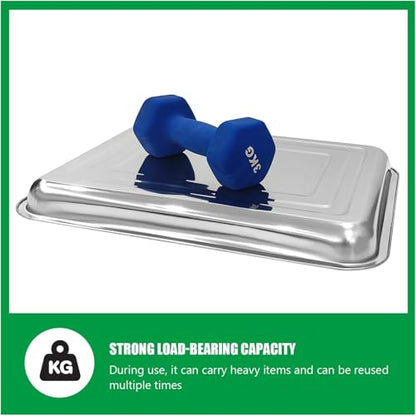 RooTrimmer 10 Pack Large Stainless Steel Seedling Trays, Heavy Duty Metal Water Catch Trays for Nursery Pots Transplant, Seed Germination & Propagation Flats (17.5 inch×13.56 inch, 1.18" Height) - size: Large-10P