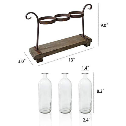 Rustic Flower Vase Set with Rack Stand Farmhouse Glass Bottles for Decor Table centerpieces