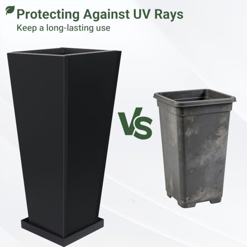 30" Metal Tall Outdoor Planters Set of 2, Durable & Wealtherproof - size: 30" H