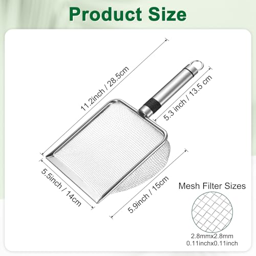 M METERXITY 1-Pack Gardening Soil Sifter, 2.8 mm Mesh Stainless Steel Sand Soil Compost Sieve with Stainless Steel Handle for Sand/Dirt/Rock Compost, Screen Potting Scoop [Silver Tone] - size: 2.8 mm