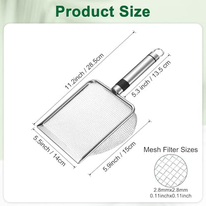 M METERXITY 1-Pack Gardening Soil Sifter, 2.8 mm Mesh Stainless Steel Sand Soil Compost Sieve with Stainless Steel Handle for Sand/Dirt/Rock Compost, Screen Potting Scoop [Silver Tone] - size: 2.8 mm
