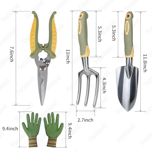 Green Garden Tool Set 4-Piece, Trowel, Fork, Pruning Shear&Gloves - color: green-4pcs