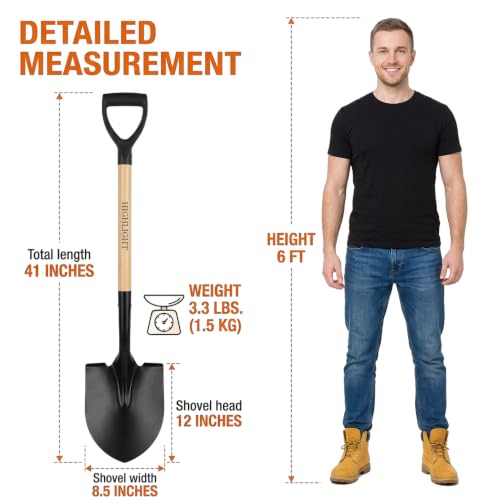 Shovel for Digging Round Point Garden 41 Inch D-Handle Wooden Handle