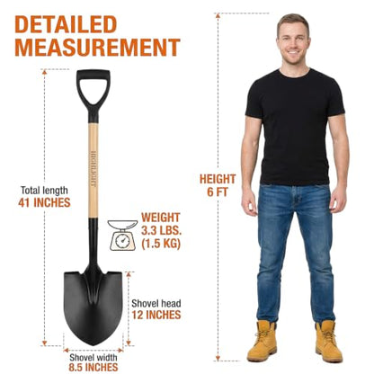Shovel for Digging Round Point Garden 41 Inch D-Handle Wooden Handle