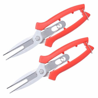 2 Pcs Pruning Shears, Stainless Steel Straight Pointed with Safety Lock, Red Ergonomic Handle,7.7Inch for Flowers Fruit Trees Small Branches Yard Maintenance