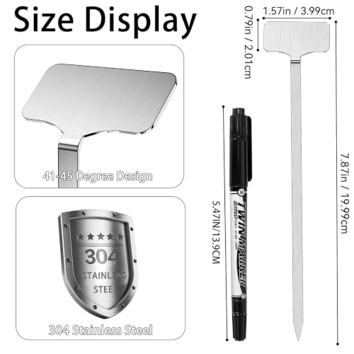 304 Stainless Steel Plant Label, 20 Waterproof Metal Plant Label Stakes and Marker Pen, 7.87" Garden Markers for Outdoor Indoor Plants Identification. - size: 7.87inch