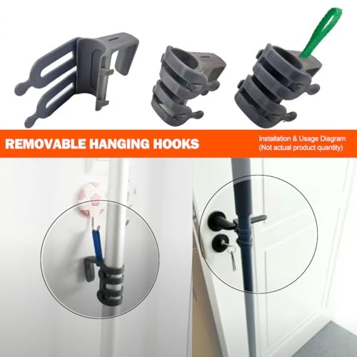 Broom and Mop Organizer for Cleaning Cart Wall Hanging Broom Holder with Hooks Tool Holder for Garage Garden Tool Rack Mop Holder Wall Mount Broom Hanger for Home Kitchen Bathroom