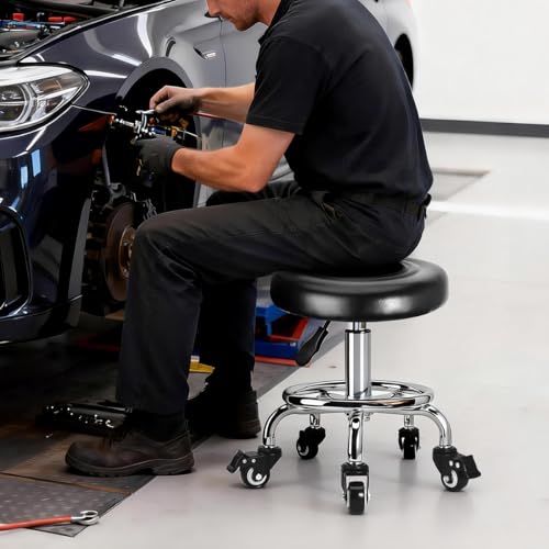 FLOLXNB Rolling Stool Low Roller Seat PU Leather, Rolling Chair Height Adjustable, Garage Stool with Wheels for Manicure Mechanic Home Office Garage Shop (Style 3) - style: Style 3
