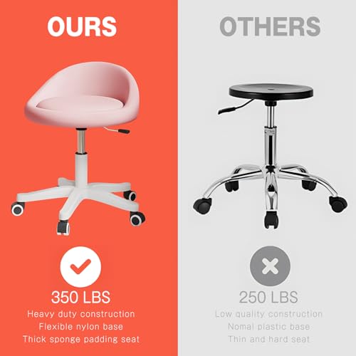 Rolling Stool – Ergonomic Swivel Seat, Adjustable Height, Ultra-Quiet Wheels, Padded PU Leather Cushion, for Salon, Office, Massage & Medical Use Pink 1 - color: Pink