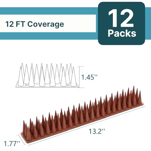 Bird & Animal Deterrent Spikes, 12 Packs Outdoor Plastic Spike Strips for Roof, Ledges, Fence, Walls & Railing, Humane Squirrel, Raccoon & Pigeon Barrier, 12 FT Coverage, Brown - color: Brown, size: 12 FT Coverage
