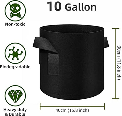 75 Pack 10 Gallon Plant Grow Bags Bulk, Thickened Nonwoven Fabric Pots with Handles, Black Vegetable Planter Bags Containers, Cloth Planters for Garden Vegetable/Flower/Plant/Fruits Outdoor - size: 10 Gallon