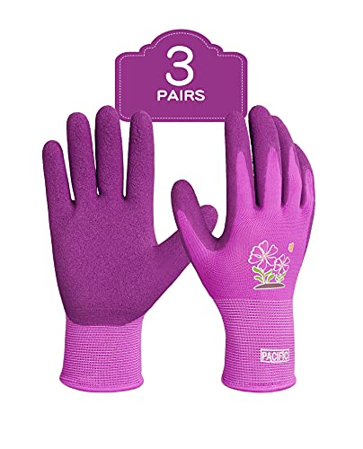 PACIFIC PPE 3 Pairs Gardening Gloves for women, Rubber Coated Garden Gloves, Ladies Yard Work Gloves, Breathable, Purple, Medium - color: Purple, size: Medium (Pack of 3)