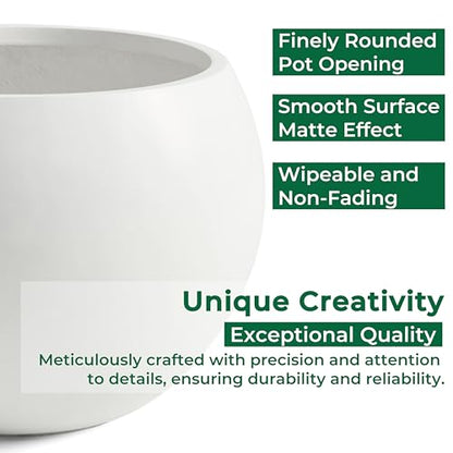 19.3"Dia x 13"H Large Fiberstone Sphere Planter, White Round Pot - color: White, size: Large