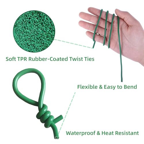 Soft Plant Ties Green Garden Twist Ties for Plants 65.6ft Reusable Rubber Garden Wire Plant Ties to Support Climbing Plants Indoor & Outdoor Vines Tomatoes Office Home Organizing (65.6feet * 3.5mm).
