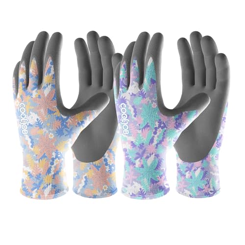 COOLJOB 6 Pairs Gardening Gloves for Women, Breathable Rubber Coated, M - color: Colorful, size: Medium (Pack of 6)