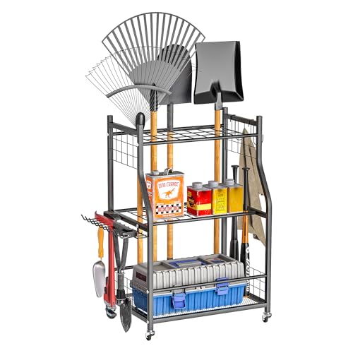 Ultrawall Garden Tool Organizer Yard Storage Stand for Garage w/Wheels - size: Medium