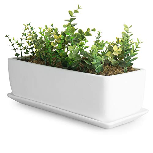 MyGift 14 Inch Unglazed White Ceramic Indoor Plant Pot with Drainage Hole - size: 14.5 inch